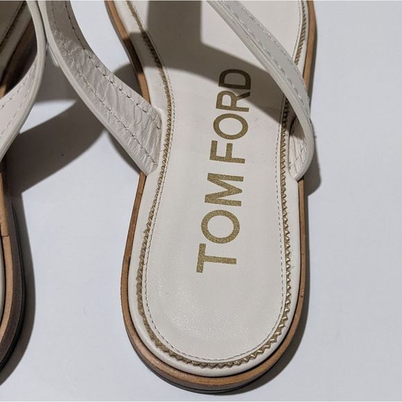 Tom Ford Leather Thong Monogram TF Sandals White Size 39 - Picture 7 of 16